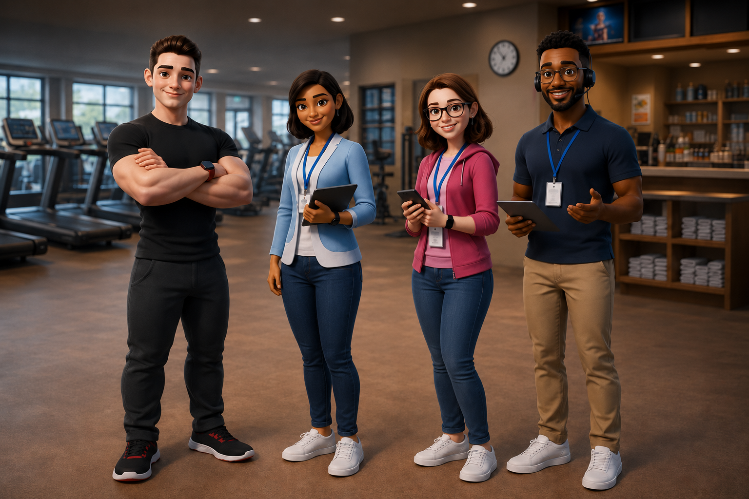 Quatre agents IA pour clubs de sport Philicom : Alex, Lina, Emma et Jordan